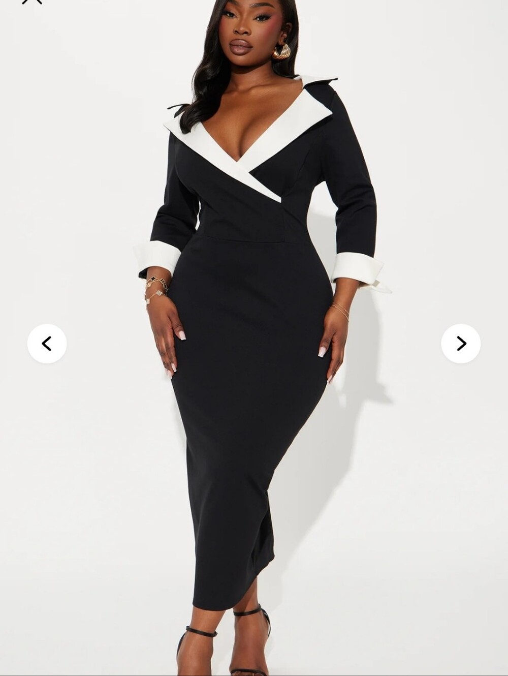 Brand New Black & White Contrast Wrap Midi Dress